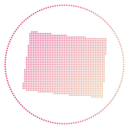 Colorado digital badge. Dotted style map of Colorado in circle. Tech icon of the us state with gradiented dots. Beautiful vector illustration.のイラスト素材
