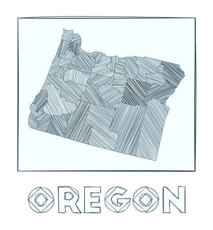Sketch map of Oregon. Grayscale hand drawn map of the us state. Filled regions with hachure stripes. Vector illustration.のイラスト素材