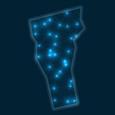 Vermont network map. Abstract geometric map of the us state. Digital connections and telecommunication design. Glowing internet network. Astonishing vector illustration.のイラスト素材