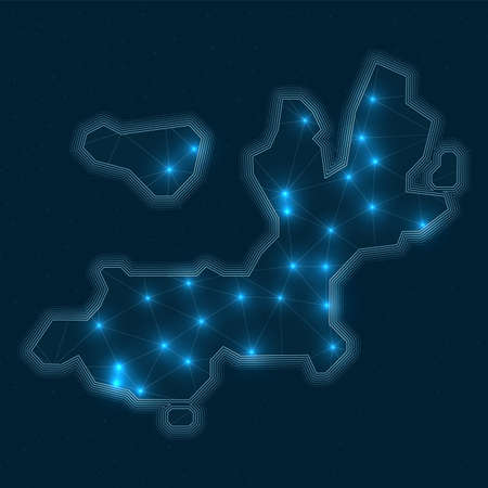 Terre-de-Haut Island network map. Abstract geometric map of the island. Digital connections and telecommunication design. Glowing internet network. Elegant vector illustration.のイラスト素材