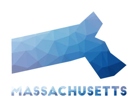 Low poly map of Massachusetts. Geometric illustration of the us state. Massachusetts polygonal map. Technology, internet, network concept. Vector illustration.のイラスト素材