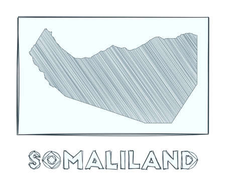 Sketch map of Somaliland. Grayscale hand drawn map of the country. Filled regions with hachure stripes. Vector illustration.のイラスト素材