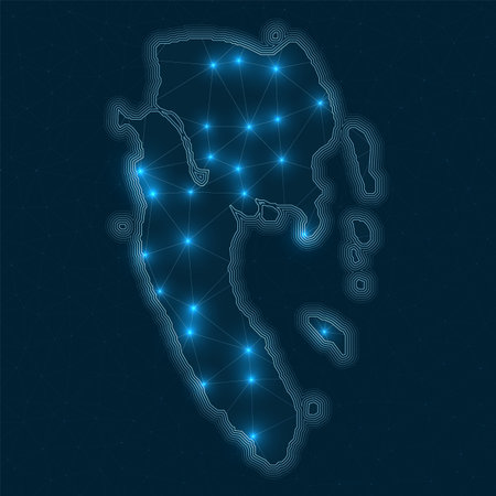 Ko Lanta network map. Abstract geometric map of the island. Digital connections and telecommunication design. Glowing internet network. Awesome vector illustration.のイラスト素材
