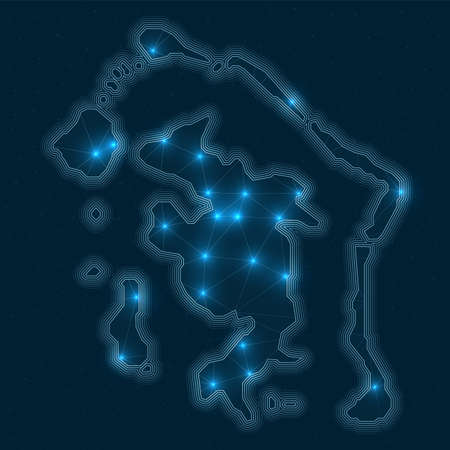 Bora Bora network map. Abstract geometric map of the island. Digital connections and telecommunication design. Glowing internet network. Superb vector illustration.のイラスト素材