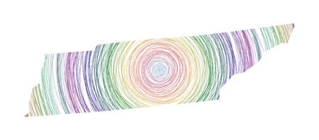 Tennessee map filled with concentric circles. Sketch style circles in shape of the us state. Vector Illustration.のイラスト素材