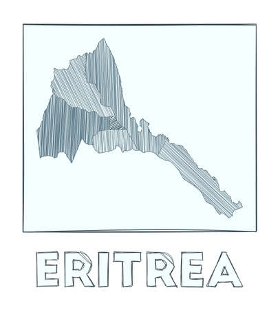 Sketch map of Eritrea. Grayscale hand drawn map of the country. Filled regions with hachure stripes. Vector illustration.のイラスト素材