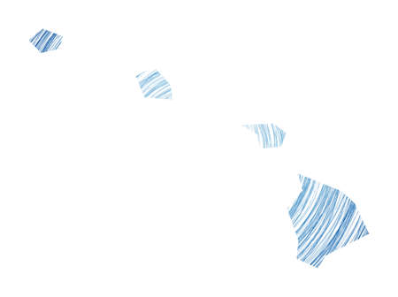 Hawaii map filled with concentric circles. Sketch style circles in shape of the us state. Vector Illustration.のイラスト素材
