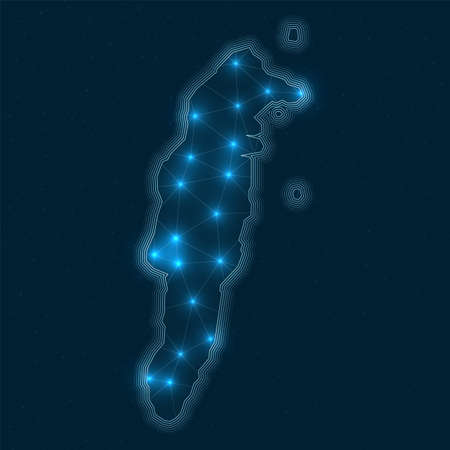 San Andres network map. Abstract geometric map of the island. Digital connections and telecommunication design. Glowing internet network. Modern vector illustration.のイラスト素材