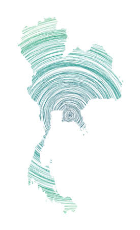 Thailand map filled with concentric circles. Sketch style circles in shape of the country. Vector Illustration.のイラスト素材