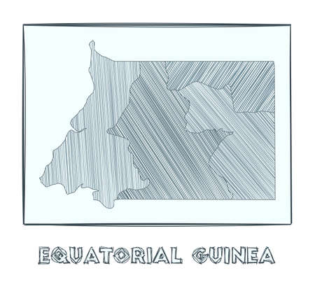 Sketch map of Equatorial Guinea. Grayscale hand drawn map of the country. Filled regions with hachure stripes. Vector illustration.のイラスト素材