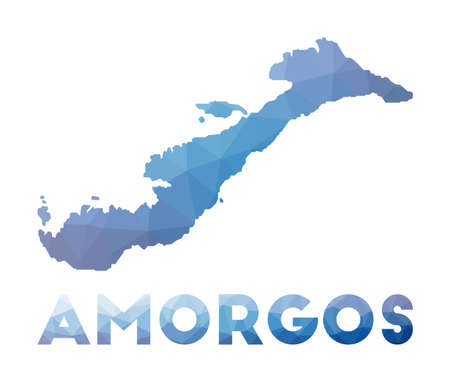 Low poly map of Amorgos. Geometric illustration of the island. Amorgos polygonal map. Technology, internet, network concept. Vector illustration.のイラスト素材
