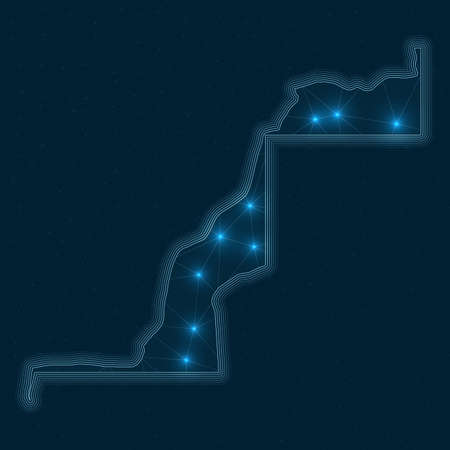 Western Sahara network map. Abstract geometric map of the country. Digital connections and telecommunication design. Glowing internet network. Charming vector illustration.のイラスト素材