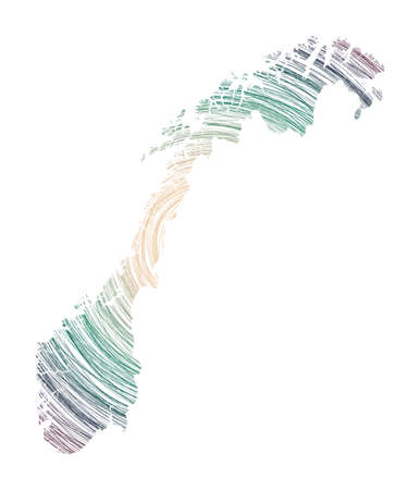 Norway map filled with concentric circles. Sketch style circles in shape of the country. Vector Illustration.のイラスト素材