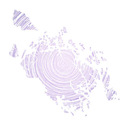 Cat Ba Island map filled with concentric circles. Sketch style circles in shape of the island. Vector Illustration.のイラスト素材