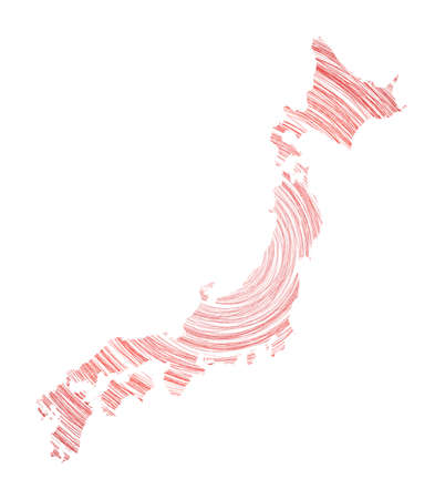 Japan map filled with concentric circles. Sketch style circles in shape of the country. Vector Illustration.のイラスト素材