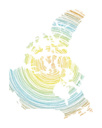 Canada map filled with concentric circles. Sketch style circles in shape of the country. Vector Illustration.のイラスト素材