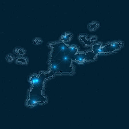 Virgin Gorda network map. Abstract geometric map of the island. Digital connections and telecommunication design. Glowing internet network. Stylish vector illustration.のイラスト素材