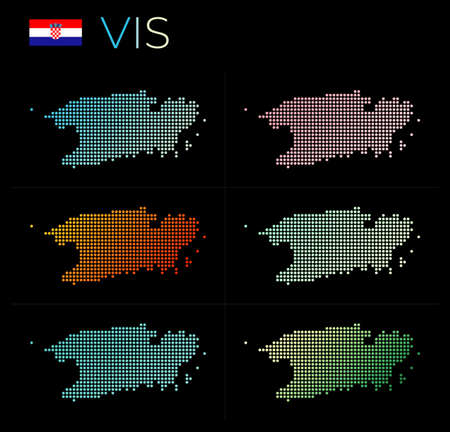 Vis dotted map set. Map of Vis in dotted style. Borders of the island filled with beautiful smooth gradient circles. Cool vector illustration.のイラスト素材