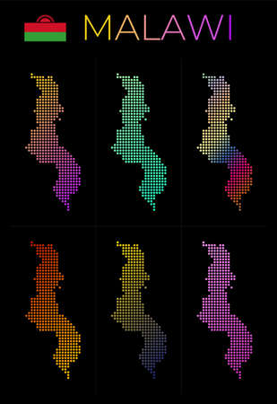 Malawi dotted map set. Map of Malawi in dotted style. Borders of the country filled with beautiful smooth gradient circles. Superb vector illustration.のイラスト素材