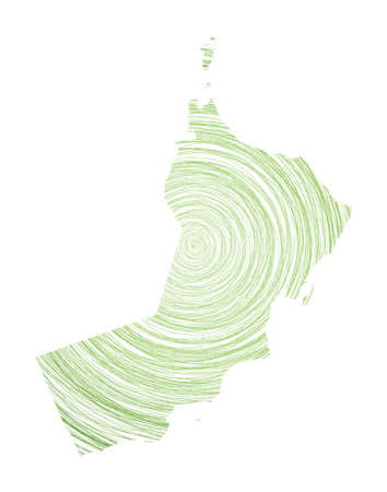 Oman map filled with concentric circles. Sketch style circles in shape of the country. Vector Illustration.のイラスト素材