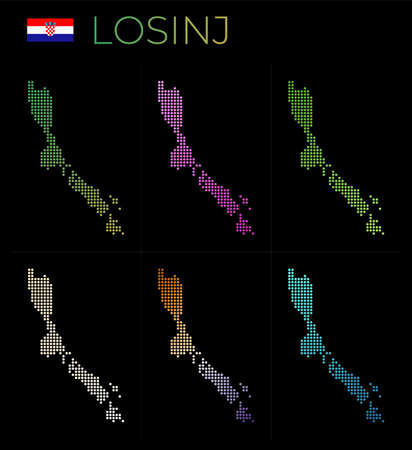 Losinj dotted map set. Map of Losinj in dotted style. Borders of the island filled with beautiful smooth gradient circles. Cool vector illustration.のイラスト素材