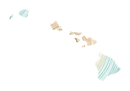 Hawaii map filled with concentric circles. Sketch style circles in shape of the island. Vector Illustration.のイラスト素材