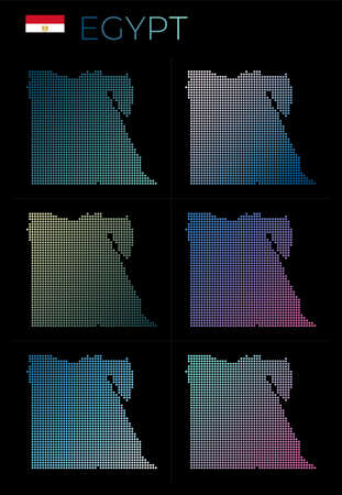Egypt dotted map set. Map of Egypt in dotted style. Borders of the country filled with beautiful smooth gradient circles. Authentic vector illustration.のイラスト素材