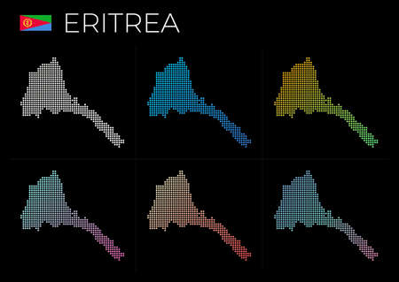 Eritrea dotted map set. Map of Eritrea in dotted style. Borders of the country filled with beautiful smooth gradient circles. Beautiful vector illustration.のイラスト素材