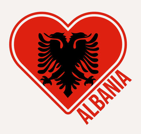 Albania heart flag badge. Made with Love from Albania logo. Flag of the country heart shape. Vector illustration.のイラスト素材