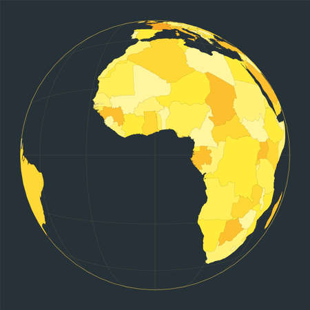 World Map. Satellite (tilted perspective) projection. Futuristic world illustration for your infographic. Bright yellow country colors. Artistic vector illustration.のイラスト素材