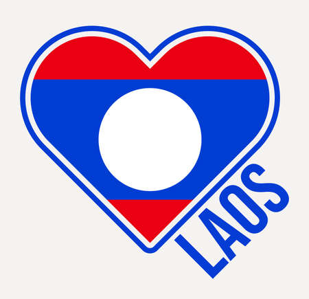 Laos heart flag badge. Made with Love from Laos logo. Flag of the country heart shape. Vector illustration.のイラスト素材