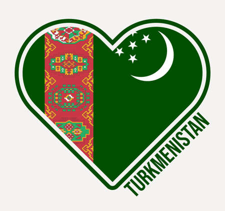 Turkmenistan heart flag badge. Made with Love from Turkmenistan logo. Flag of the country heart shape. Vector illustration.のイラスト素材