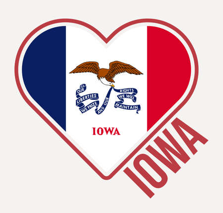 Iowa heart flag badge. Made with Love from Iowa logo. Flag of the us state heart shape. Vector illustration.のイラスト素材