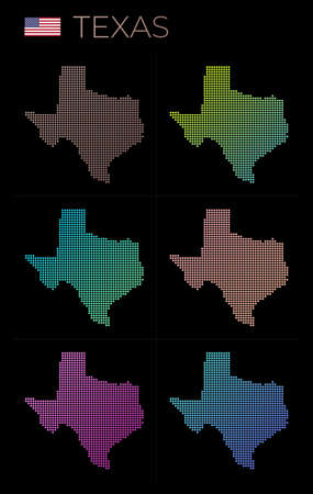 Texas dotted map set. Map of Texas in dotted style. Borders of the us state filled with beautiful smooth gradient circles. Neat vector illustration.のイラスト素材
