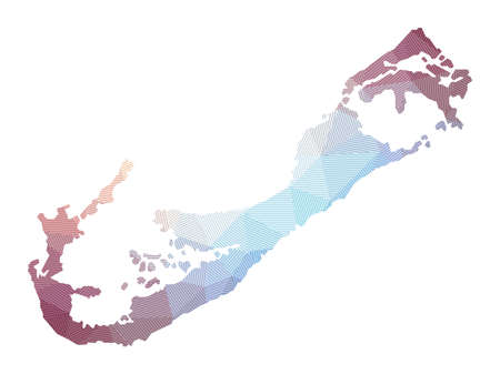 Map of Bermuda. Low poly illustration of the island. Geometric design with stripes. Technology, internet, network concept. Vector illustration.のイラスト素材