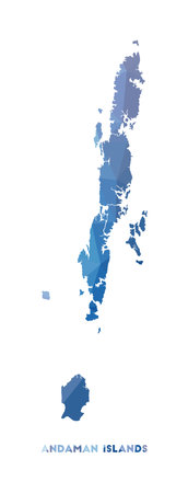 Low poly map of Andaman Islands. Geometric illustration of the island. Andaman Islands polygonal map. Technology, internet, network concept. Vector illustration.のイラスト素材
