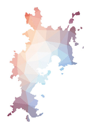Map of Komodo. Low poly illustration of the island. Geometric design with stripes. Technology, internet, network concept. Vector illustration.のイラスト素材