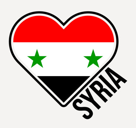 Syria heart flag badge. Made with Love from Syria logo. Flag of the country heart shape. Vector illustration.のイラスト素材