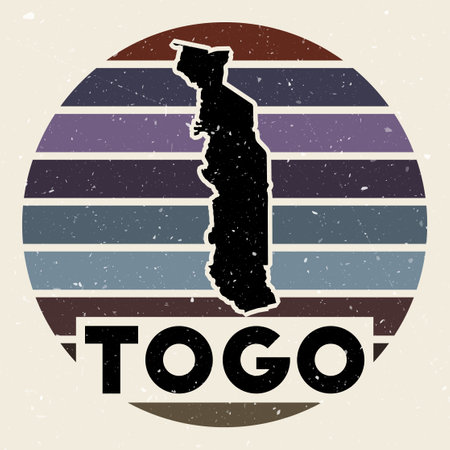 Togo logo. Sign with the map of country and colored stripes, vector illustration. Can be used as insignia, logotype, label, sticker or badge of the Togo.のイラスト素材