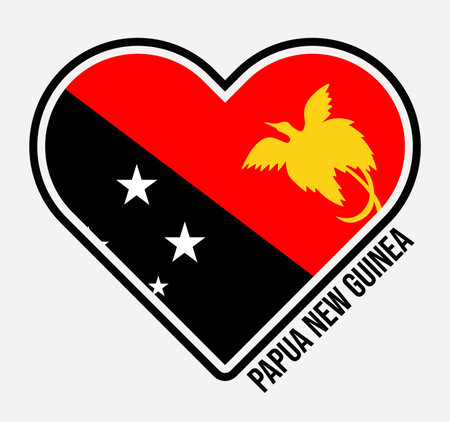Papua New Guinea heart flag badge. Made with Love from Papua New Guinea logo. Flag of the country heart shape. Vector illustration.のイラスト素材