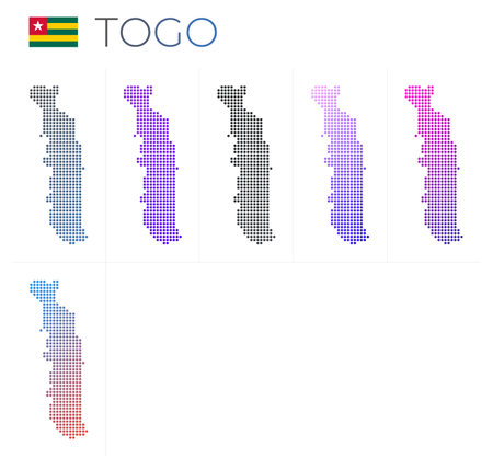 Togo dotted map set. Map of Togo in dotted style. Borders of the country filled with beautiful smooth gradient circles. Modern vector illustration.のイラスト素材