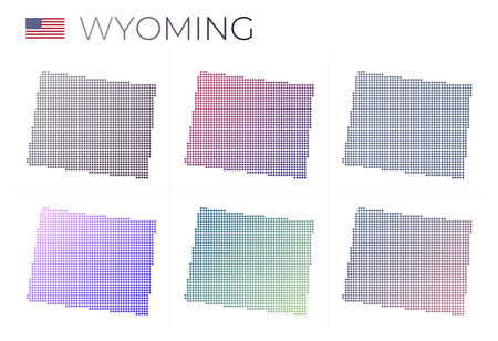 Wyoming dotted map set. Map of Wyoming in dotted style. Borders of the us state filled with beautiful smooth gradient circles. Awesome vector illustration.のイラスト素材