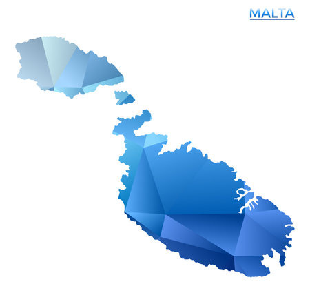Vector polygonal Malta map. Vibrant geometric island in low poly style. Elegant illustration for your infographics. Technology, internet, network concept.のイラスト素材