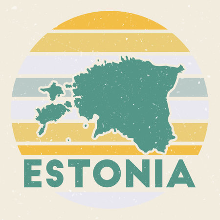 Estonia logo. Sign with the map of country and colored stripes, vector illustration. Can be used as insignia, logotype, label, sticker or badge of the Estonia.のイラスト素材