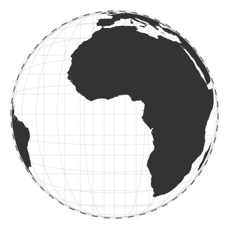 Vector world map. Satellite (tilted perspective) projection. Plain world geographical map with latitude and longitude lines. Centered to 0deg longitude. Vector illustration.のイラスト素材