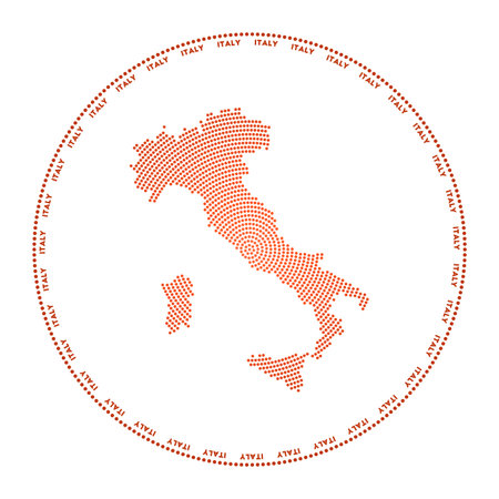 Italy round. Digital style shape of Italy in dotted circle with country name. Tech icon of the country with gradiented dots. Powerful vector illustration.のイラスト素材