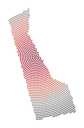 Delaware dotted map. Digital style shape of Delaware. Tech icon of the us state with gradiented dots. Captivating vector illustration.のイラスト素材