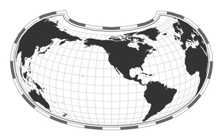 Vector world map. Armadillo projection. Plain world geographical map with latitude and longitude lines. Centered to 120deg E longitude. Vector illustration.のイラスト素材