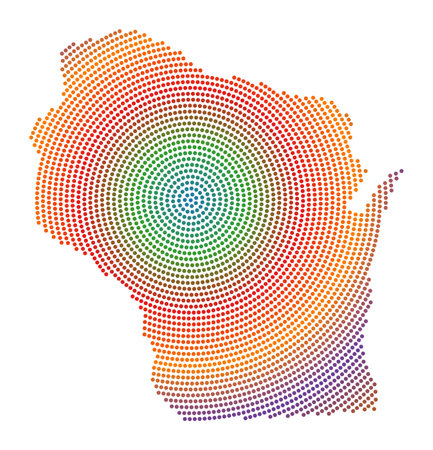 Wisconsin dotted map. Digital style shape of Wisconsin. Tech icon of the us state with gradiented dots. Attractive vector illustration.のイラスト素材