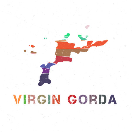 Virgin Gorda map design. Shape of the island with beautiful geometric waves and grunge texture. Stylish vector illustration.のイラスト素材